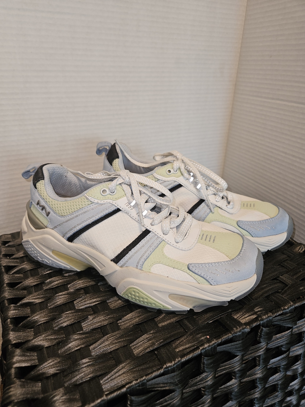 Mark Nason White, Light Blue & Pale Yellow Chunky Sneakers